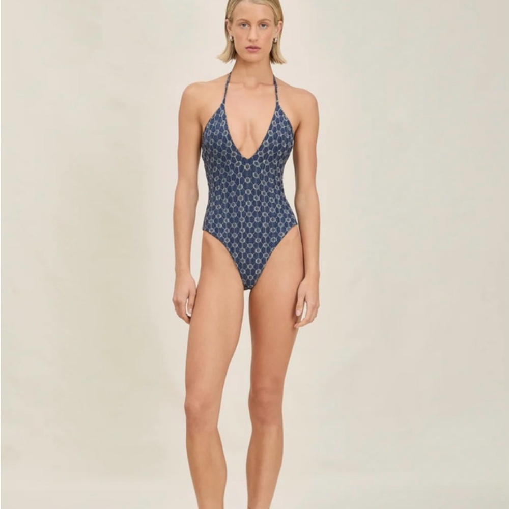 Devon Windsor Navy Patterned One Piece Swimsuit - image 1